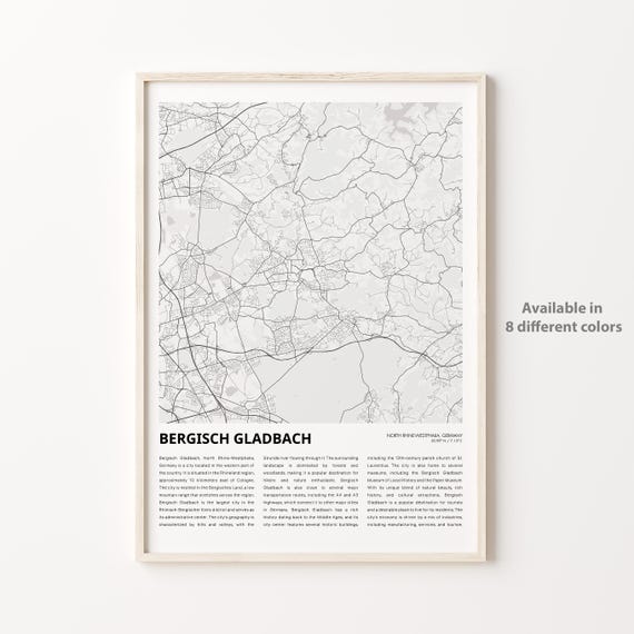Bergisch Gladbach Map Print Travel Wall Decor Art North Rhinewestphalia