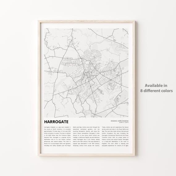 Harrogate Map Print Travel Wall Decor Art England Housewarming Gift