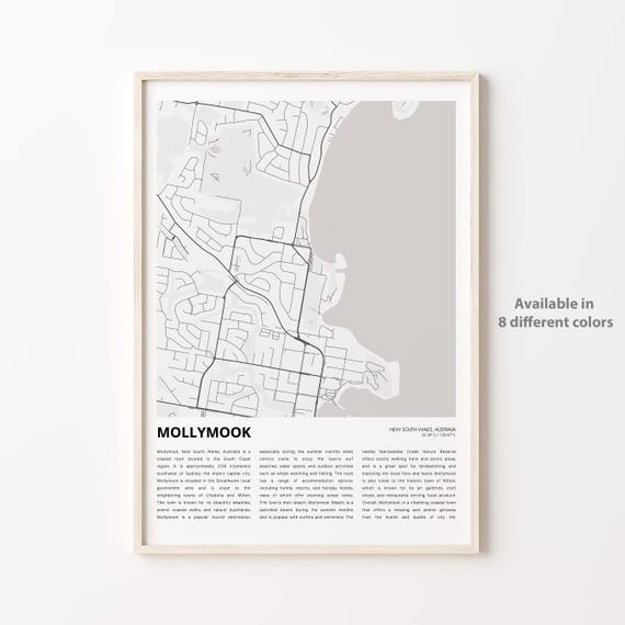 Mollymook Map Print Travel Wall Decor Art New South Wales Housewarming Gift