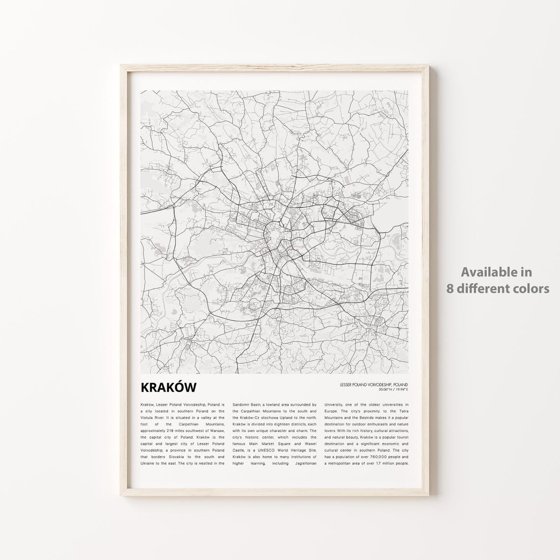 Krakw Map Print Travel Wall Decor Art Lesser Poland Voivodeship Housewarming Gift