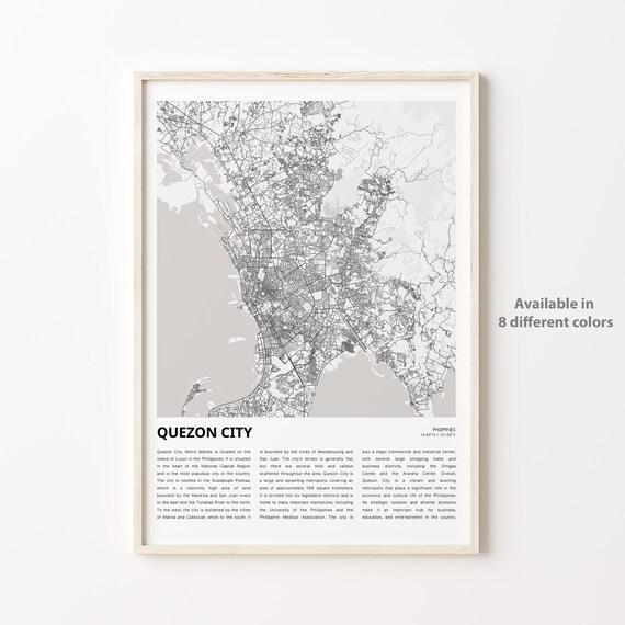 Quezon City Philippines City Map With Informative History Text Poster
