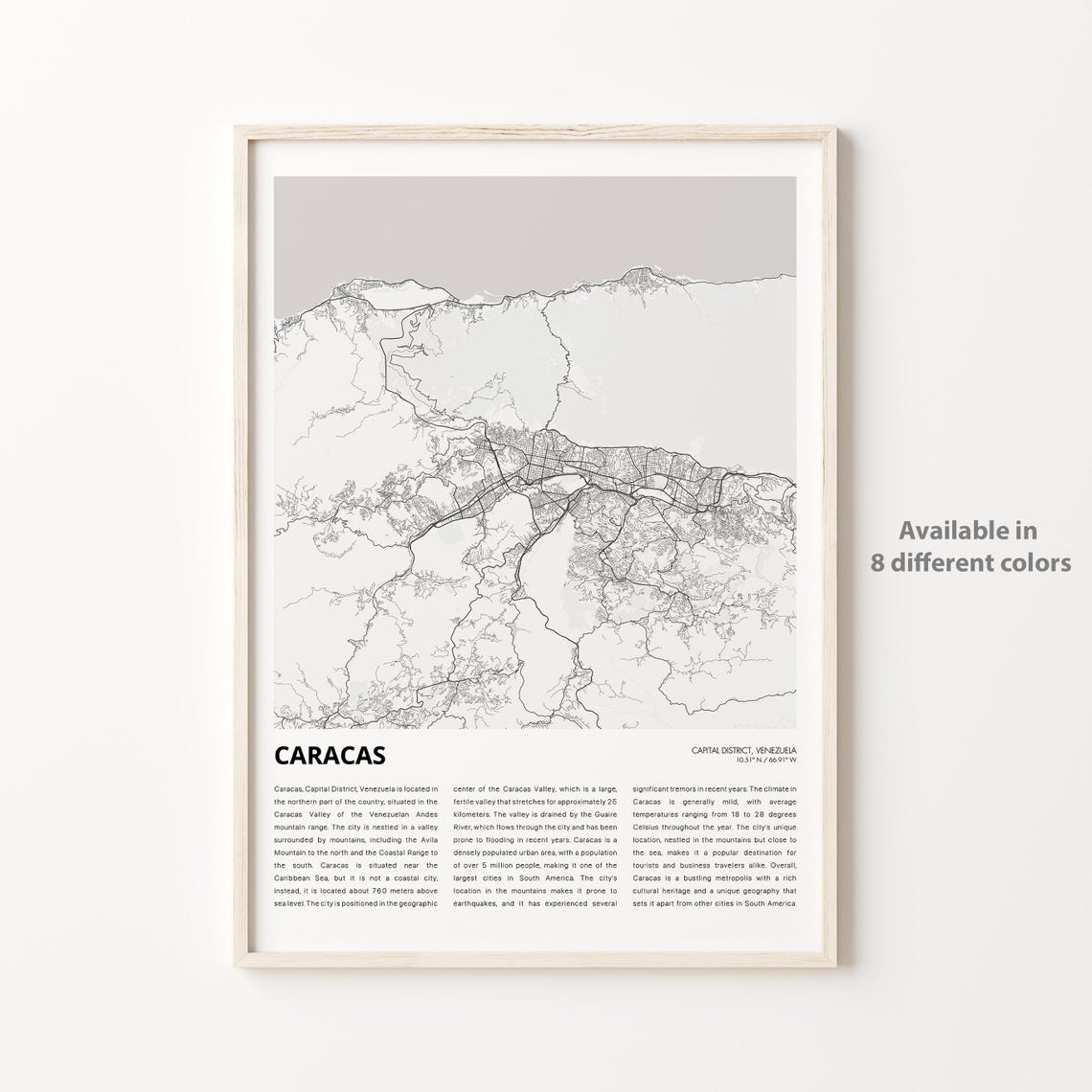 Caracas Map Print Travel Wall Decor Art Capital District Housewarming Gift