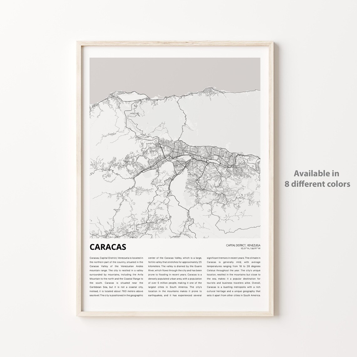 Caracas Venezuela Capital City Street Map Minimalist Wall Art Decor