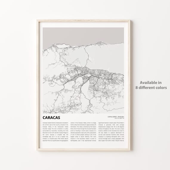 Caracas Map Print Travel Wall Decor Art Capital District Housewarming Gift