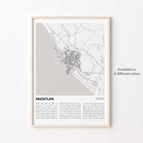 Mazatlan Map Print Travel Wall Decor Art Sinaloa Housewarming Gift