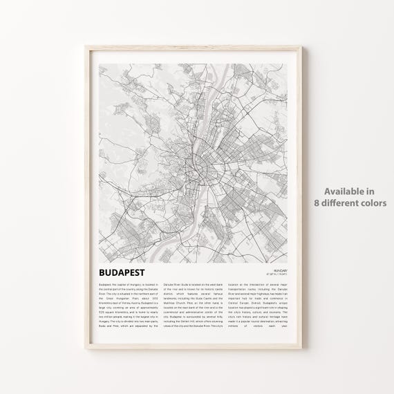 Budapest Map Print Travel Wall Decor Art Housewarming Gift