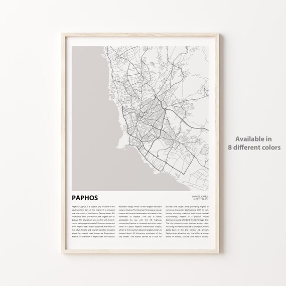 Paphos Cyprus Coastal City Street Map Minimalist Travel Decor Poster