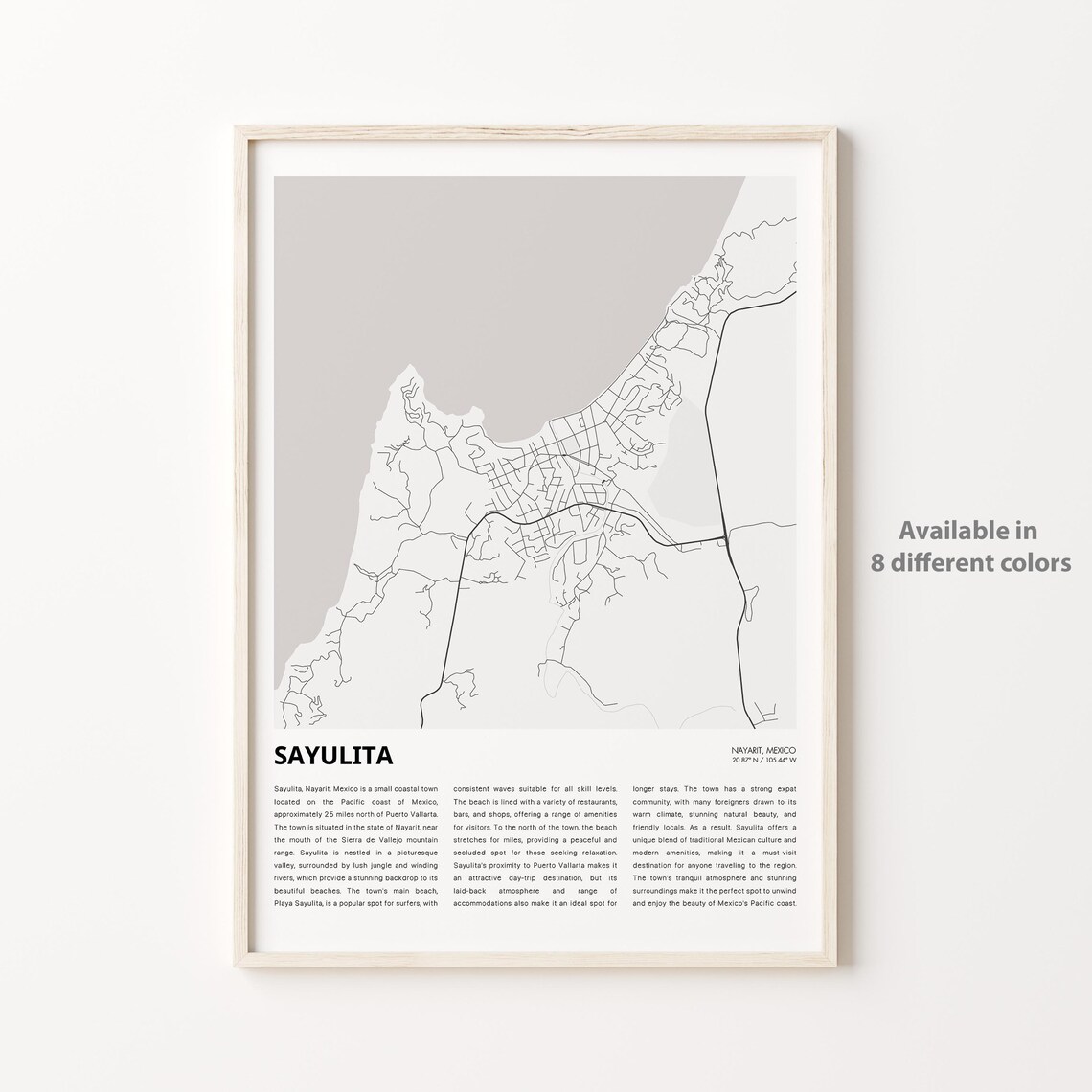Sayulita Nayarit Mexico Minimalist City Map Poster With Coordinates And Detail