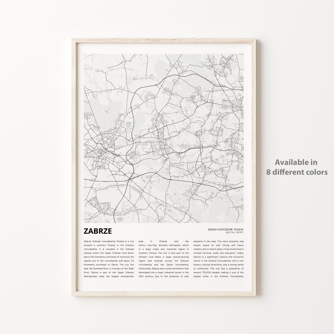 Zabrze Silesian Poland Minimalist City Street Map Travel Poster