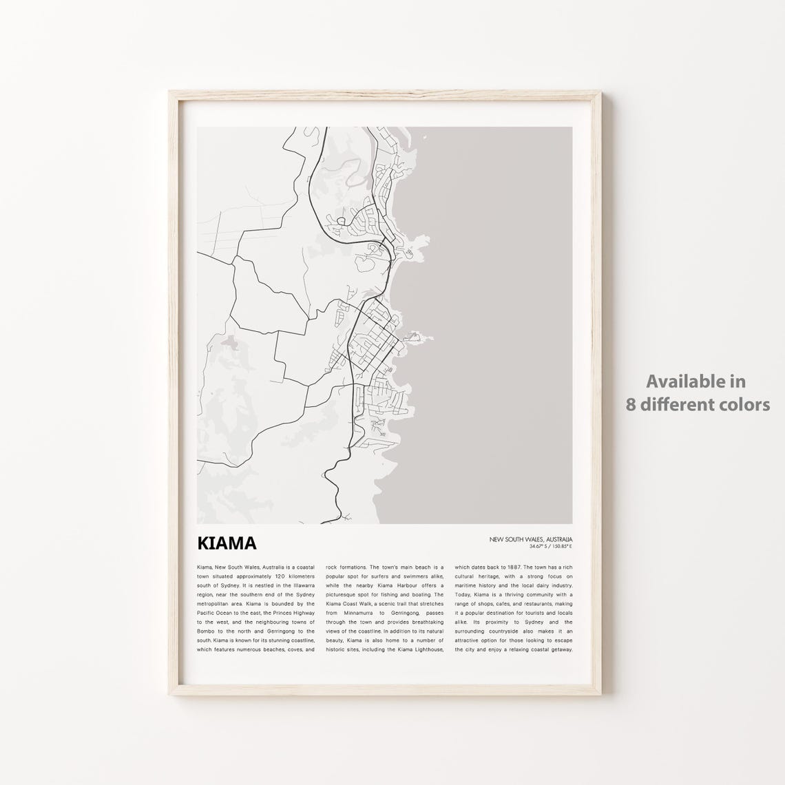 Kiama Map Print Travel Wall Decor Art New South Wales Housewarming Gift