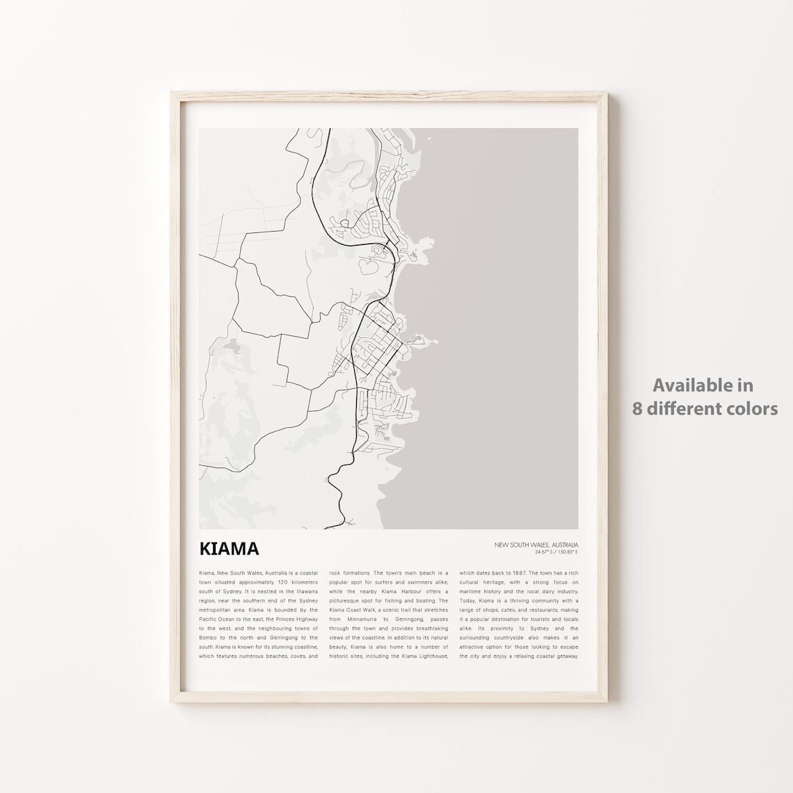 Minimalist Coastal Map Print of Kiama New South Wales Australia