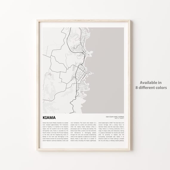 Kiama Map Print Travel Wall Decor Art New South Wales Housewarming Gift