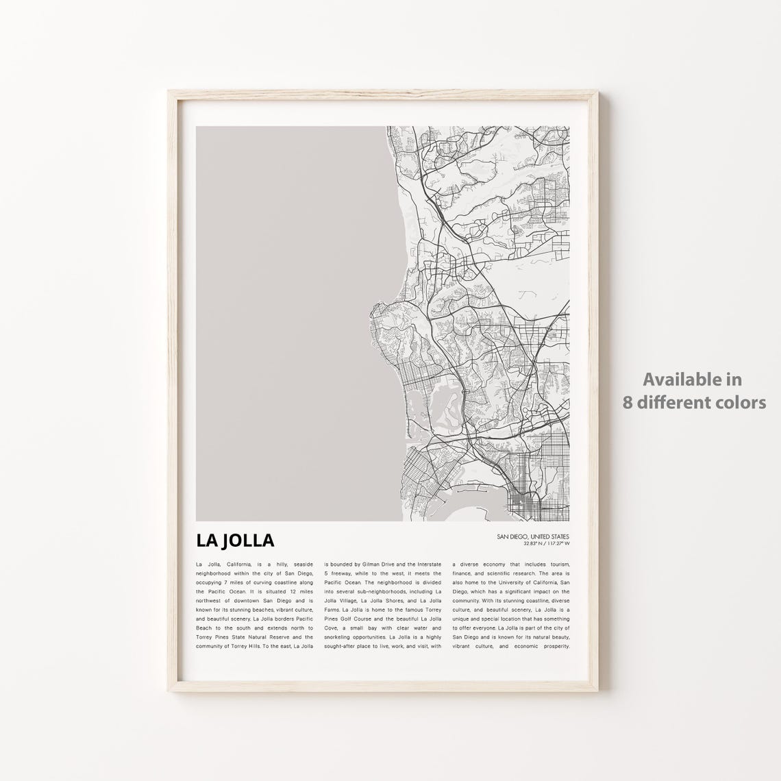 La Jolla Map Print Travel Wall Decor Art San Diego Housewarming Gift