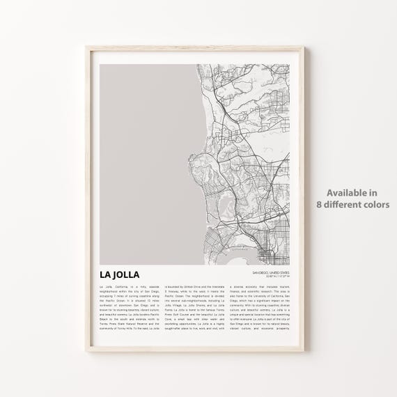 La Jolla Map Print Travel Wall Decor Art San Diego Housewarming Gift