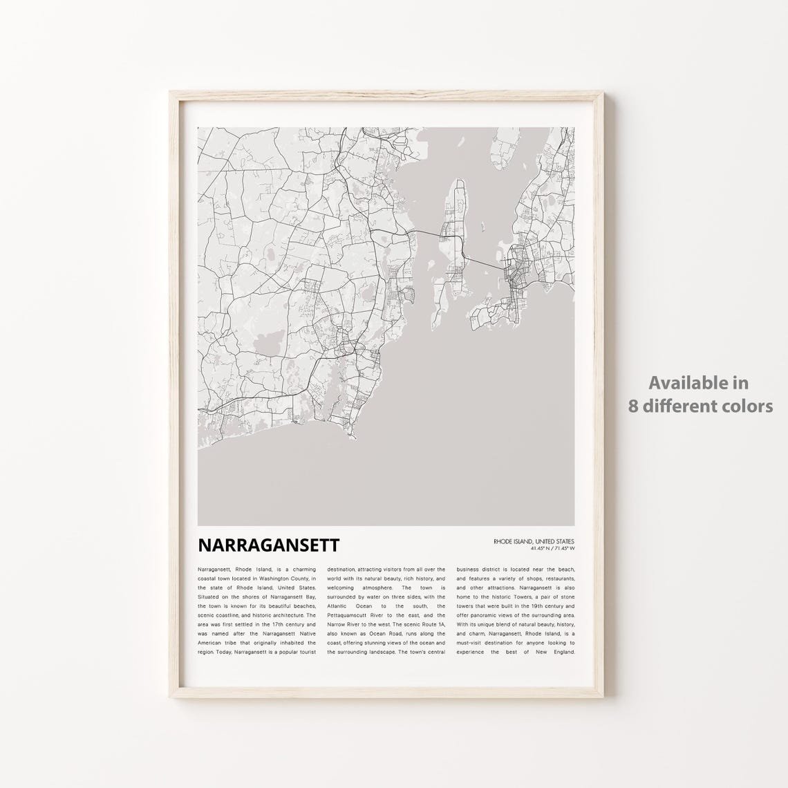 Narragansett Rhode Island Minimalist Street Map Travel Art Poster