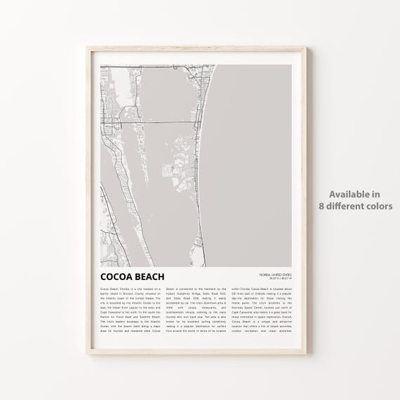 Cocoa Beach Map Print Travel Wall Decor Art Florida Housewarming Gift