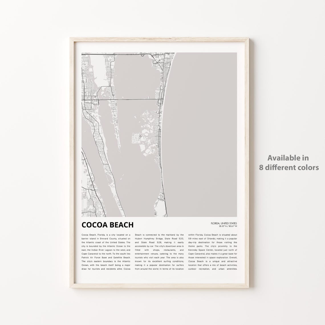 Cocoa Beach City Florida Atlantic Coast Minimalist Map Poster