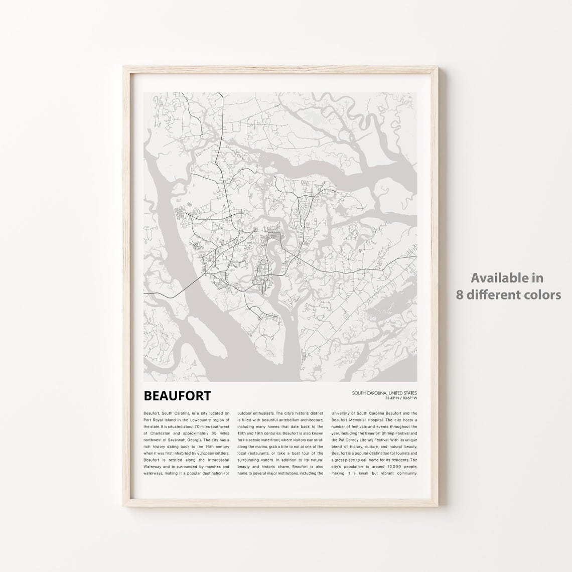 Beaufort Map Print Travel Wall Decor Art South Carolina Housewarming Gift Personalized Poster
