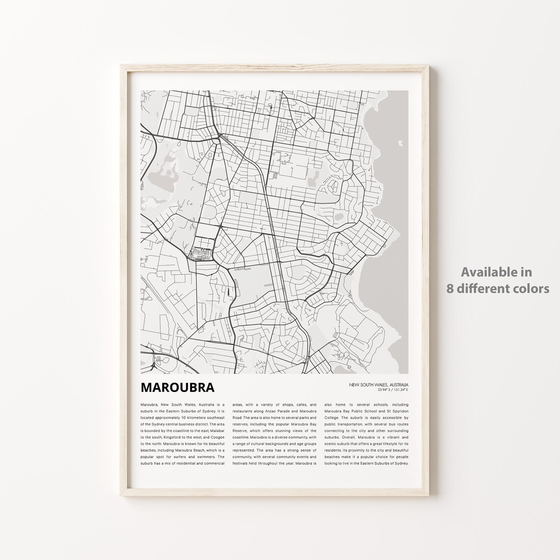 Maroubra Sydney Australia Minimalist City Map Travel Decor Poster