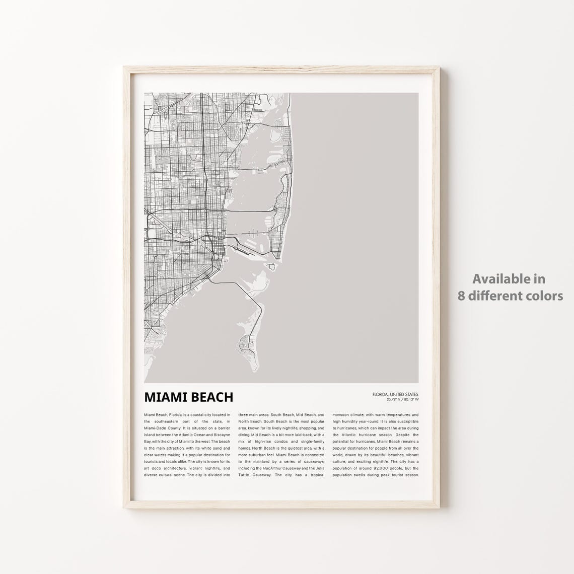 Miami Beach Map Print Travel Wall Decor Art Florida Housewarming Gift