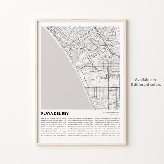 Playa Del Rey Map Print Travel Wall Decor Art Los Angeles Housewarming Gift