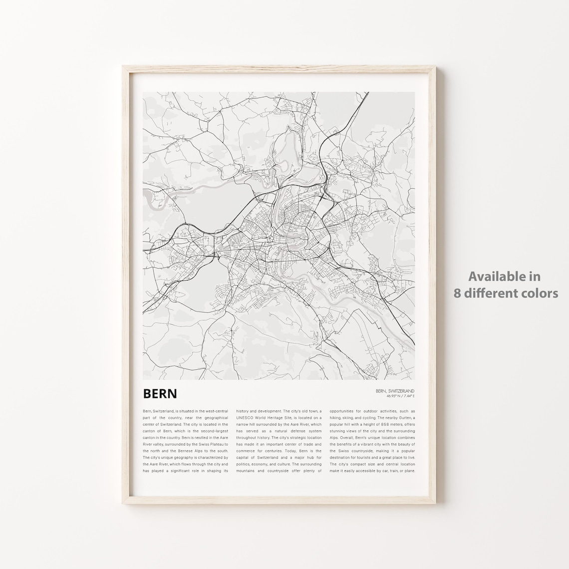 Bern Switzerland City Street Map Modern European Travel Gift Poster