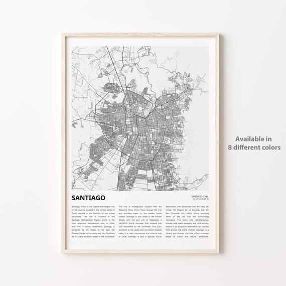 Santiago Chile Modern City Street Map Minimalist Decorative Art Poster