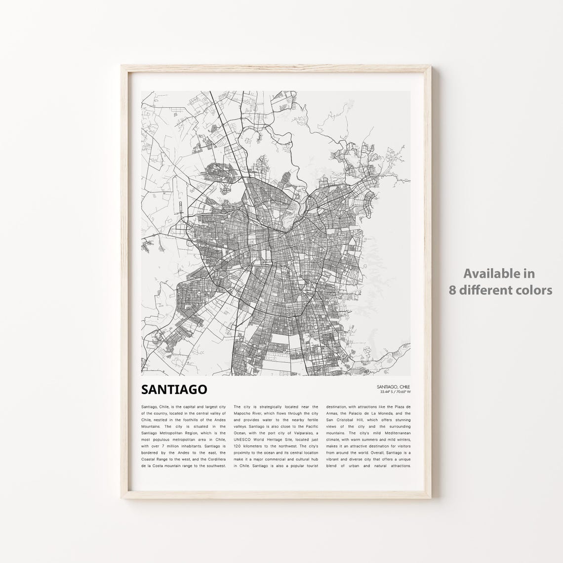 Santiago Chile Modern City Street Map Minimalist Decorative Art Poster
