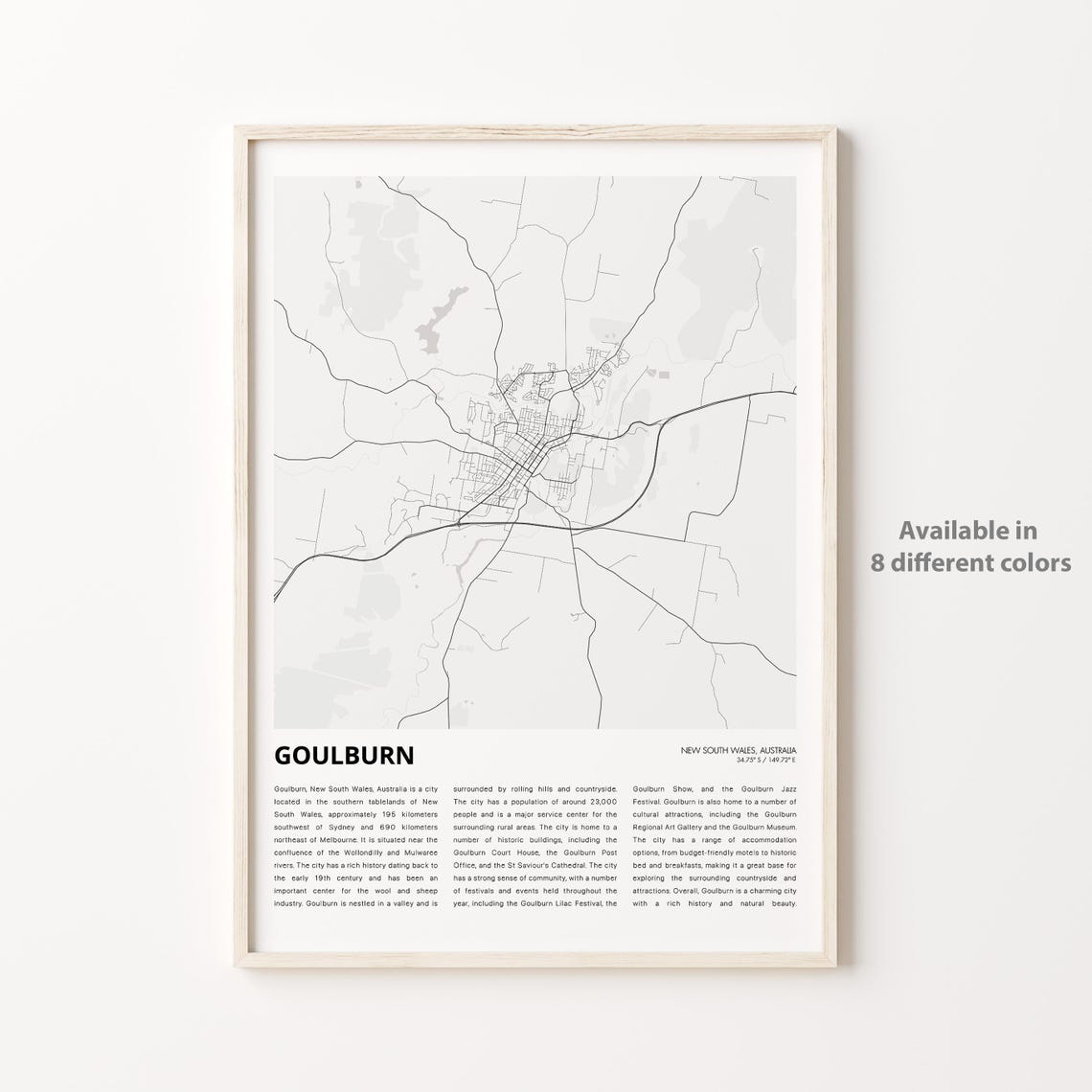 Goulburn Australia Minimalist City Street Map Travel Artwork Poster