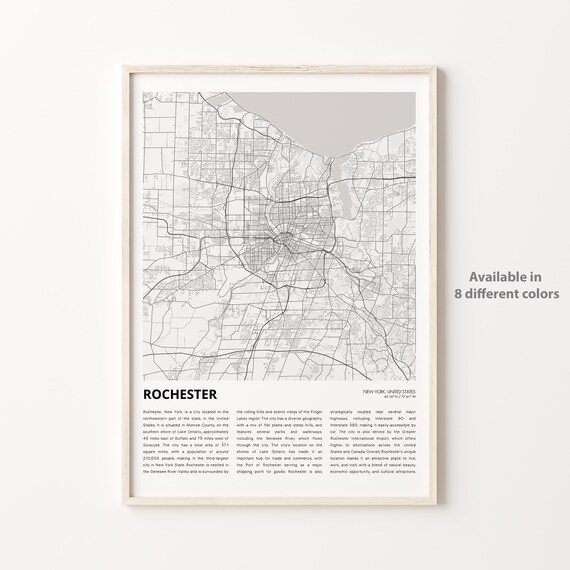 Rochester New York Minimalist City Map Poster With Coordinates And Region Detail