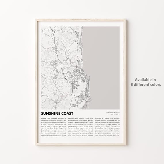 Sunshine Coast Queensland Australia City Map Line Art Poster