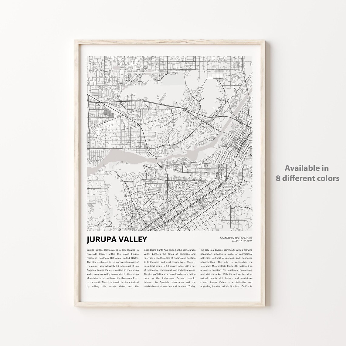 Jurupa Valley California Minimalist City Map Travel Decor Poster
