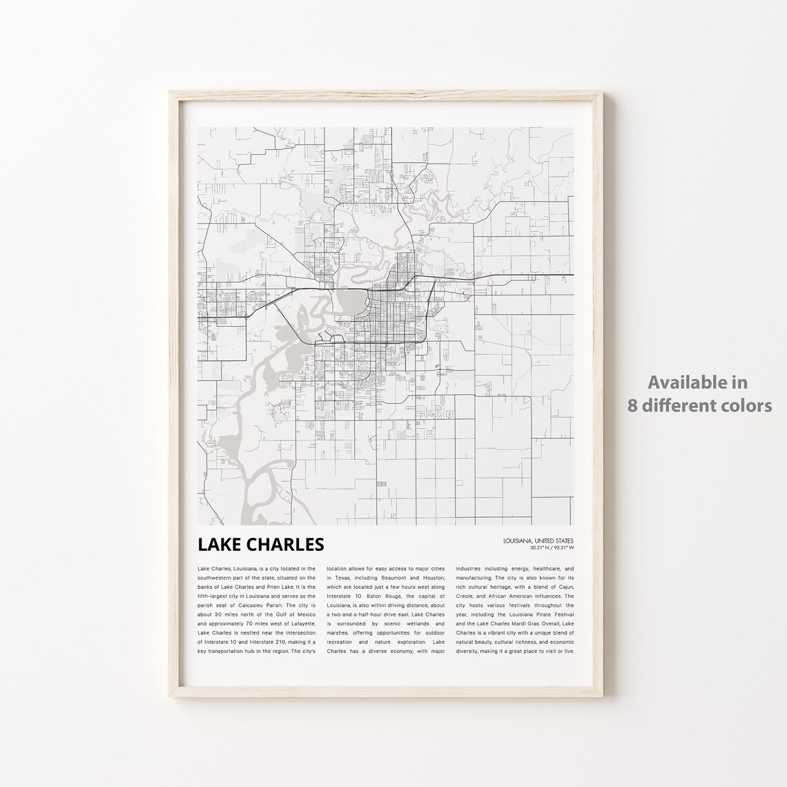 Lake Charles Louisiana Minimalist City Map Street Line Poster