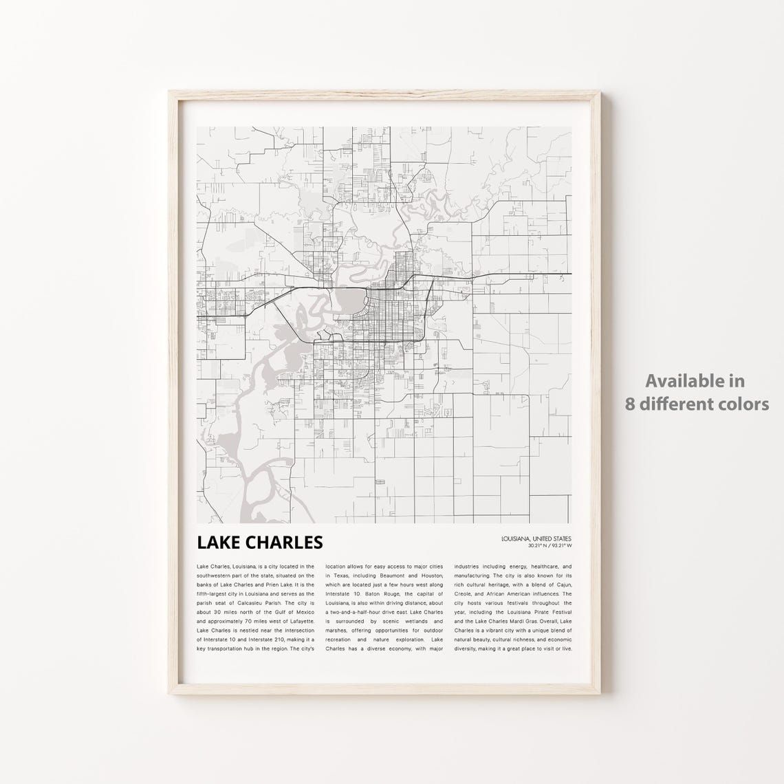 Lake Charles Map Print Travel Wall Decor Art Louisiana Housewarming Gift