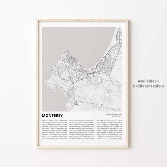 Monterey Map Print Travel Wall Decor Art Housewarming Gift