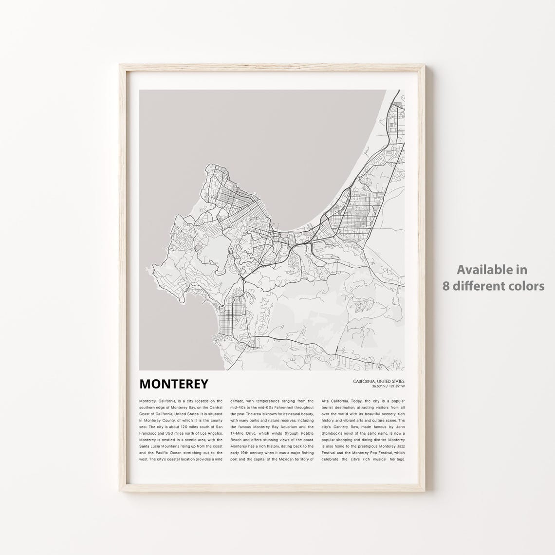 Monterey Map Print Travel Wall Decor Art Housewarming Gift