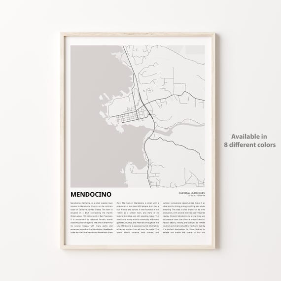 Mendocino Map Print Travel Wall Decor Art Housewarming Gift