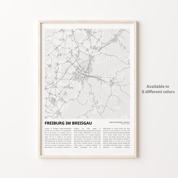 Freiburg Im Breisgau Map Print Travel Wall Decor Art Badenwrttemberg