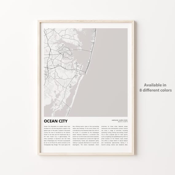 Ocean City Map Print Travel Wall Decor Art Maryland Housewarming Gift