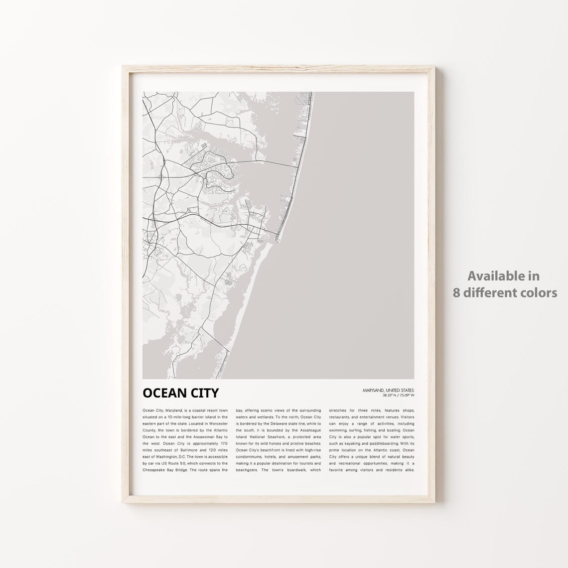 Ocean City Map Print Travel Wall Decor Art Maryland Housewarming Gift