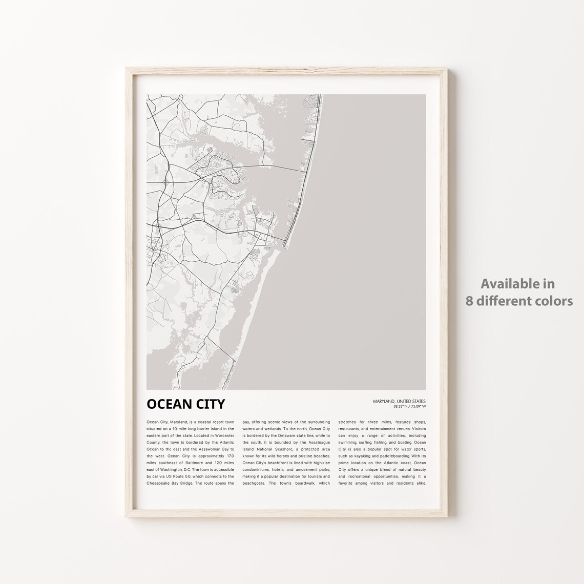Ocean City Maryland Atlantic Coastal City Street Map Travel Poster