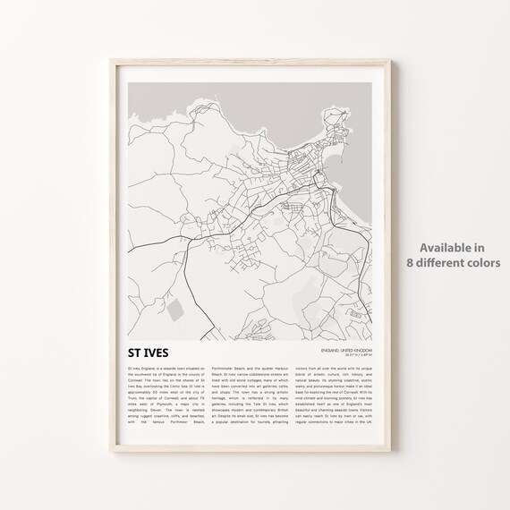 St Ives Cornwall England Minimalist City Map Travel Art Print
