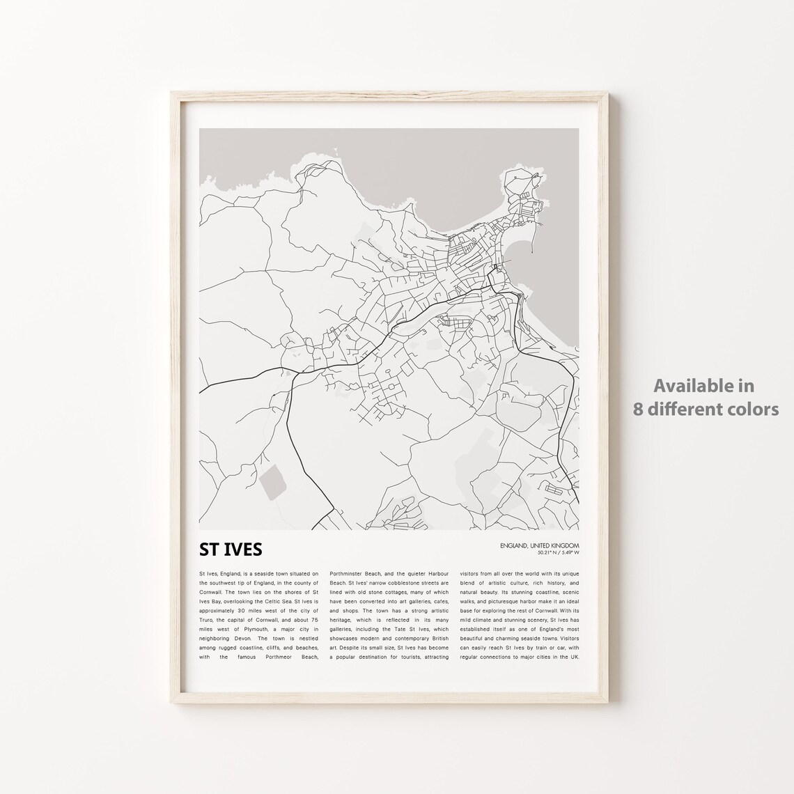 St Ives Cornwall England Minimalist City Map Travel Art Print