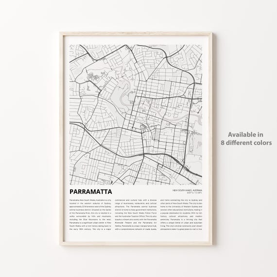 Parramatta Australia Minimalist City Street Map Travel Poster