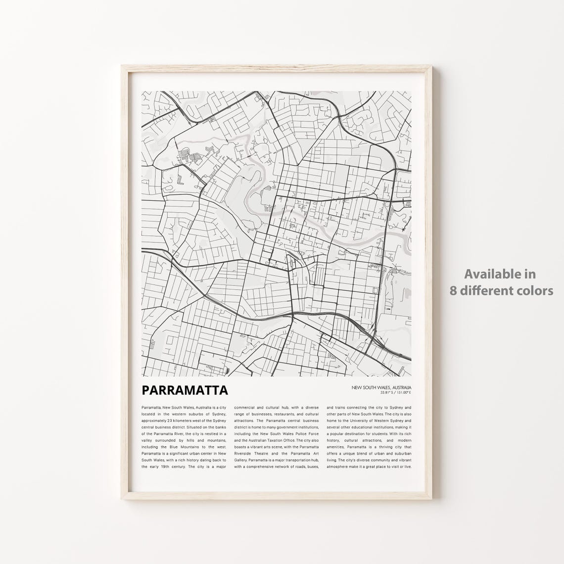 Parramatta Australia Minimalist City Street Map Travel Poster
