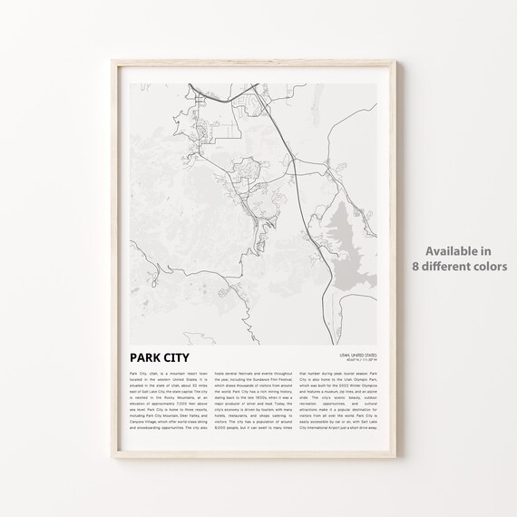 Park City Utah Minimalist City Street Map Travel Ski Town Poster