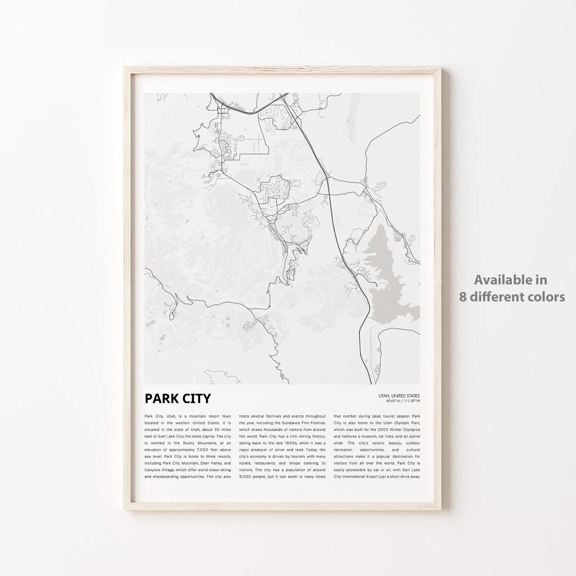 Park City Utah Minimalist City Street Map Travel Ski Town Poster