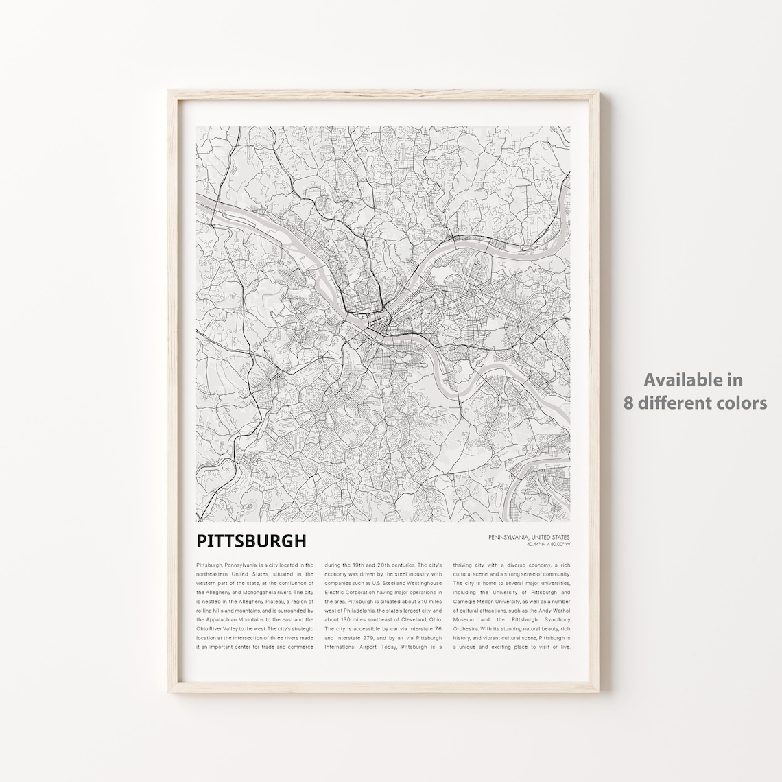 Pittsburgh Pennsylvania Minimalist City Street Map Art Poster