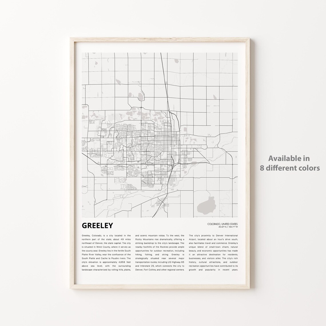 Greeley Colorado Downtown Historic Minimalist City Map Travel Print