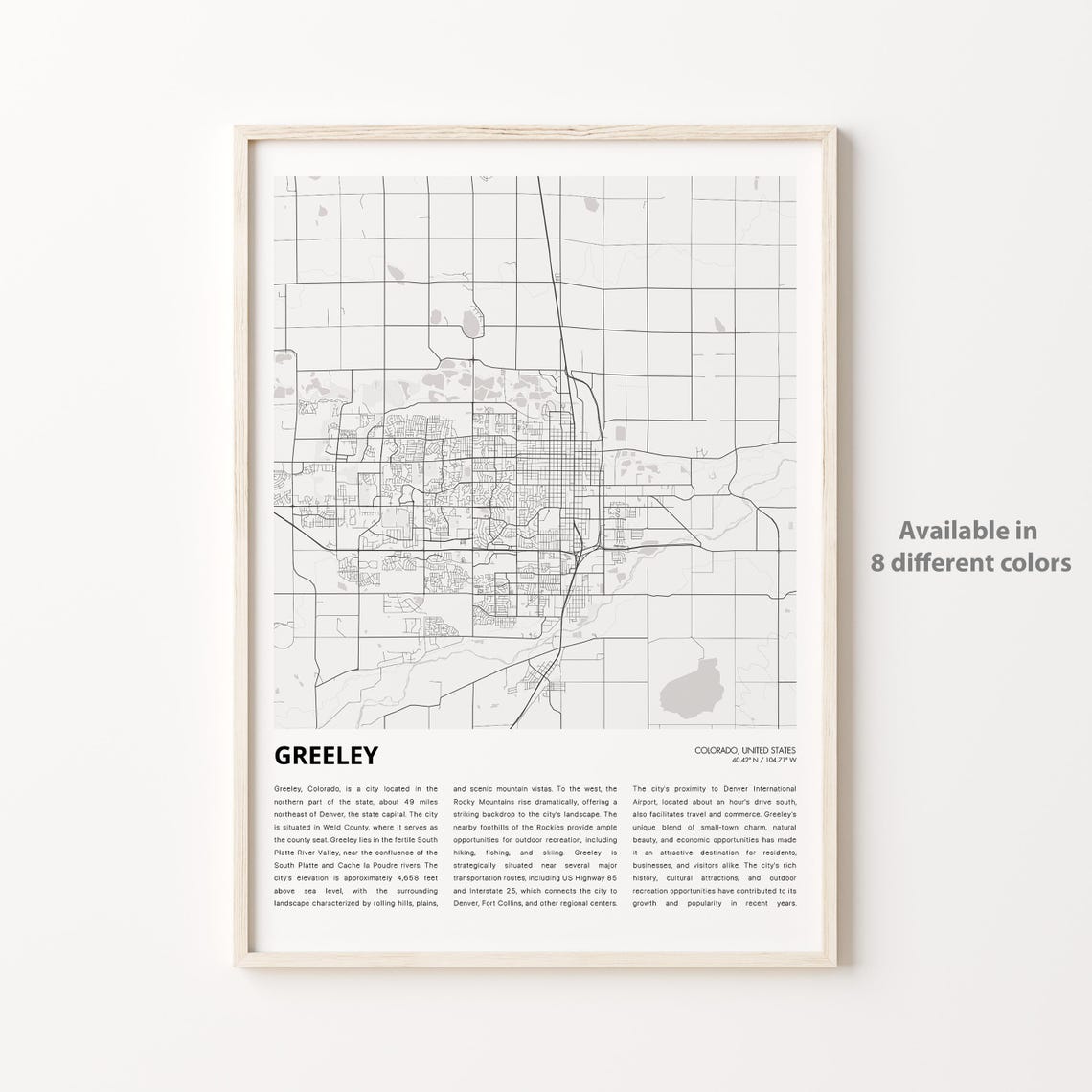 Greeley Map Print Travel Wall Decor Art Colorado Housewarming Gift